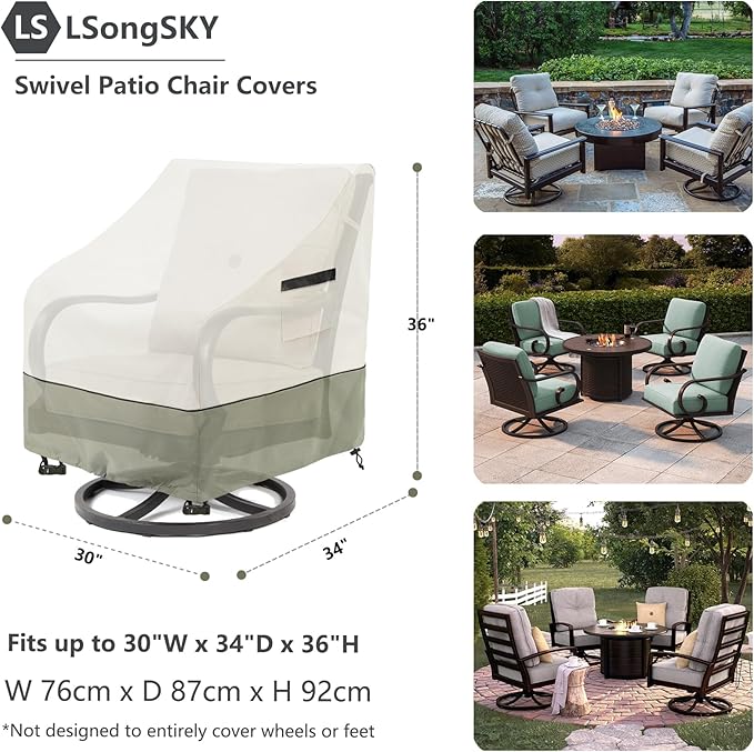 Patio Swivel Chair Cover 4 Pack,Waterproof Heavy Duty Outdoor Chair Covers,Outdoor Swivel Chair Cover for Patio Furniture Covers(30 W x 34 D x 36 H inches),Beige