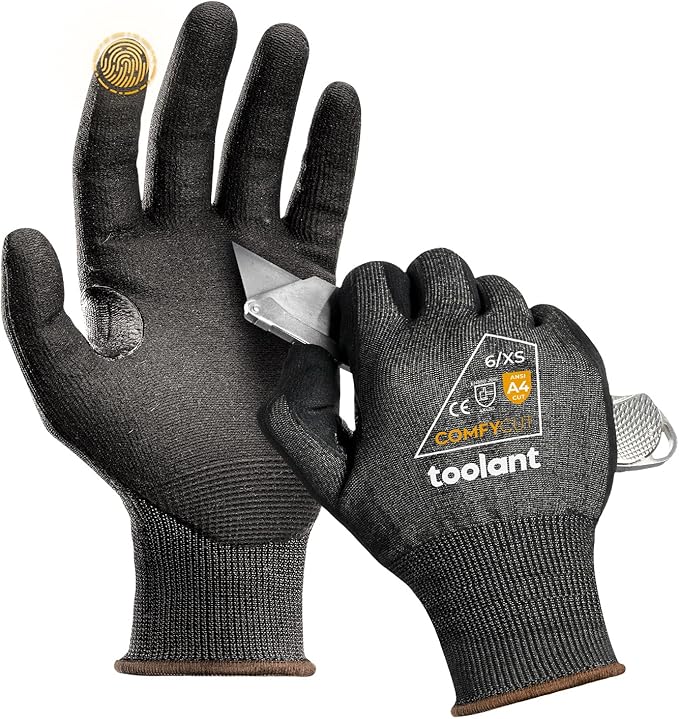 toolant ANSI A4 Cut Resistant Work Gloves without Steel & Fiberglass, Ultra Light Comfort & Proper Fit,for Mechanic,Gardening