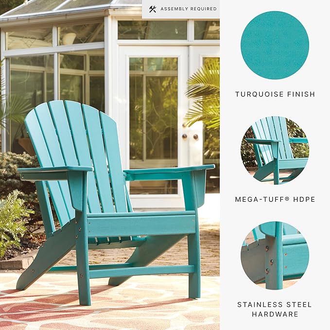 Signature Design by Ashley Sundown Treasure Outdoor Patio HDPE Weather Resistant Adirondack Chair, Blue