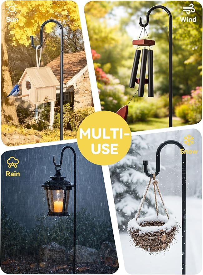 Bird Feeder Pole, 94" Shepherds Hooks for Outdoor, Hummingbird Feeders Stand Heavy Duty with Stable 5-Prong Base, Hanging Plant Shepherd Hook Hanger Stick for Outside Garden Yard Wedding
