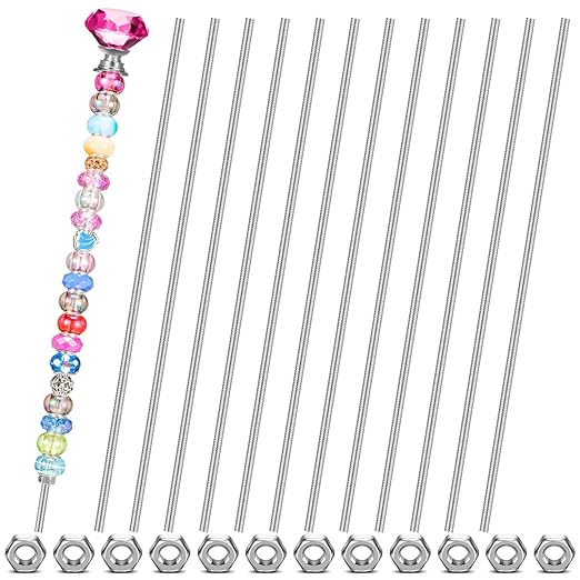 LEIFIDE 8/32 Inch 4mm Threaded Rod with Hex Nuts 4mm Stainless Steel Threads Studs Rods Stainless Steel Fully Threaded Hex Nuts for Beaded Garden Stake Rods(24 Pcs,16 Inch)