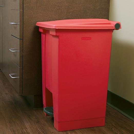 Rubbermaid Commercial Products Legacy Step-On Trash Can/Container, 12-Gallon, Red, Hands-Free Sanitary Use Garbage Can for Medical Waste in Hospitals/Lab/Emergency/Patient Rooms