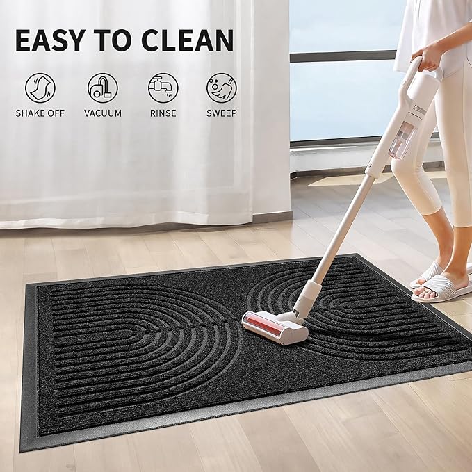 RORA Heavy Duty Door mat Outdoor Indoor Entrance, Non Slip Welcome Mat, Natural Rubber Floor Mat for Entryway, Patio, Garage, Porch, 32"x47", Black