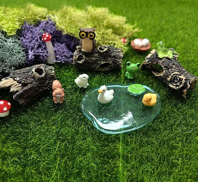 42 Pcs Miniature Fairy Garden Accessories, Fairy Door, Miniature Tree Stumps and Tiny Resin Animal with Moss for DIY Craft, Lawn, Fairy Garden Decor