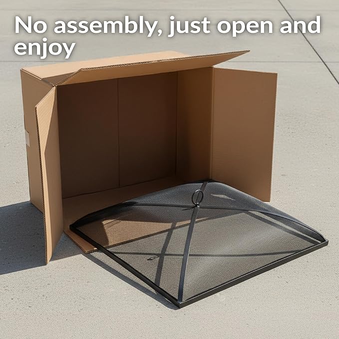 Sunnydaze Heavy-Duty Steel Mesh Fire Pit Spark Screen Cover - Outdoor Fire Pit Screen Cover - Square - Black - 31-Inch