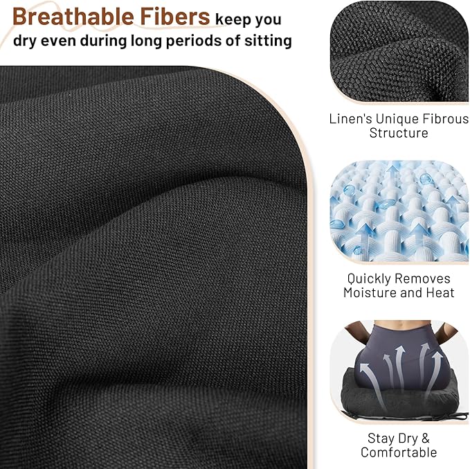 Lokex Rocking Chair Cushion 4 Inch Extra Thick, Cushions for Rocking Chairs Set of Seat and Back with Ties, Linen Fabric Indoor Outdoor Rocker, 17x21 & 17x17 Inches (Black)
