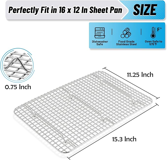 TeamFar Cooling Racks, 2 Pack Stainless Steel Grid Wire Rack for Baking Roasting Grilling Drying, 15.3’’ x 11.2’’, Metal Mesh Oven Rack for Chicken Bacon Cookies, Non-Toxic & Dishwasher Safe