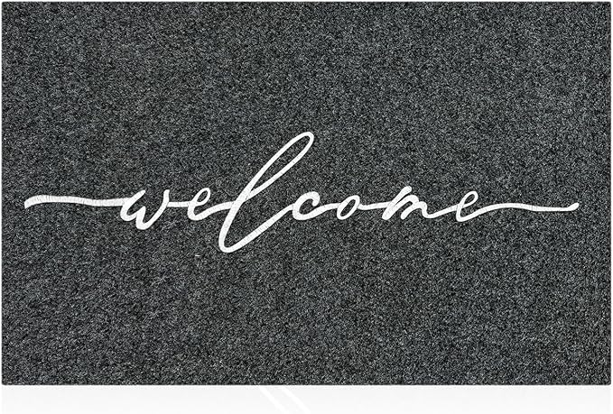 AAZZKANG Welcome Mat Outdoor with Non Slip Rubber Backing Easy to Clean Entry Door Mats for Indoor High Traffic Areas Front Door Entrance Doormat Grey