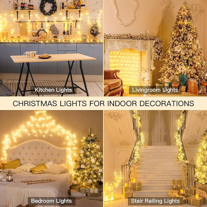 suddus Indoor Christmas Lights with Remote, Warm White String Lights Plug in with Timer, 33ft 100 LED Twinkle Fairy Lights for Bedroom Dorm Xmas Tree Wreath Wedding Garden Party Outdoor Decorations