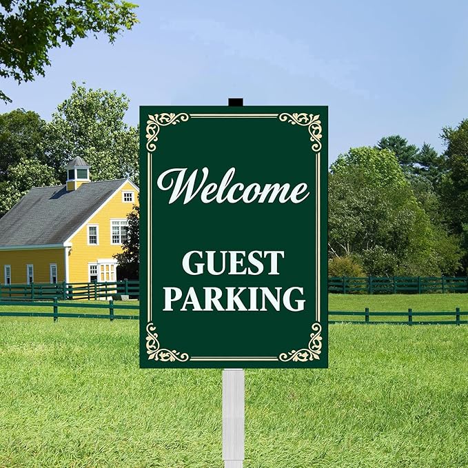 Welcome Guest Parking Yard Signs With Stakes Rustproof Reflective Aluminum Visitor Customer Parking Only Sign Garden Stake for Lawn Outdoor Decorations 8x12 In