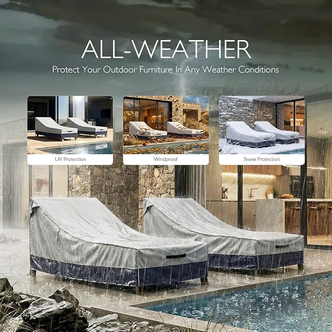 Waterproof Outdoor Lounge Chair Covers Patio Chaise Lounge Cover Heavy-Duty Pool Lounge Chair Covers for Outdoor Furniture (Gray-Darkgray, 68''x30''x30''-2pcs)