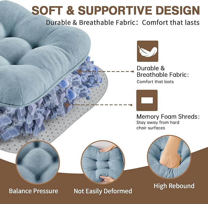 BETU Chair Cushions for Dining Chairs Set of 4,3.5" Thick Kitchen Table Chair Pads with Ties,Non Slip Backing and Covers, Seat Cushion for Dining Room,Bar,Patio Chairs,16"X16"X3.5",Smoky Blue