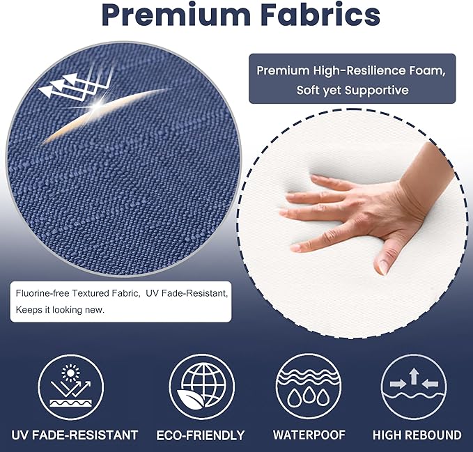 Battilo Chair Cushions for Dining Chairs with Ties, Indoor/Outdoor Kitchen Chair Pad with Non-Slip Backing, Dining Seat Cushion with Machine Washable Removable Cover, 16"x16"x2", Set of 2, Navy