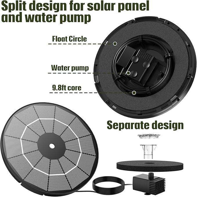 AISITIN 3.5W Solar Fountain Pump Upgraded 2026, Solar Water Fountain DIY Kit with 8 Nozzles & 3 Fixed Bracket & 9.8ft Cord for Garden, Bird Bath, Ponds, Fish Tank, Aquarium, Courtyard and Outdoor