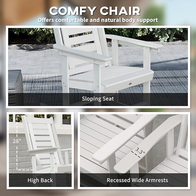 Outsunny Outdoor Rocking Chairs Set of 2, HDPE Patio Rocking Chairs with 28" High Back and Wide Armrests, All-Weather Slatted Porch Rockers for Garden, Balcony, Fire Pit, White