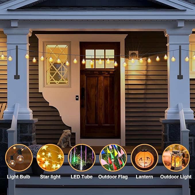 Suchtale Wall Mounted String Light Pole, Fence Extender with Clip and Bracket,Outdoor String Lights Hangers, Wall Mounting Stand for Deck Patio Garden Christmas Wedding Party,1.3 FT 8 Pack, Black