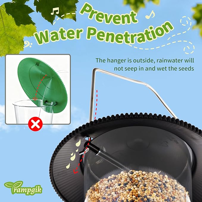 Outdoor Bird Feeder, Retractable Bird Feeder Hanging, Metal Hanger, Rainproof & Leak-Proof, Black, Pack of 2