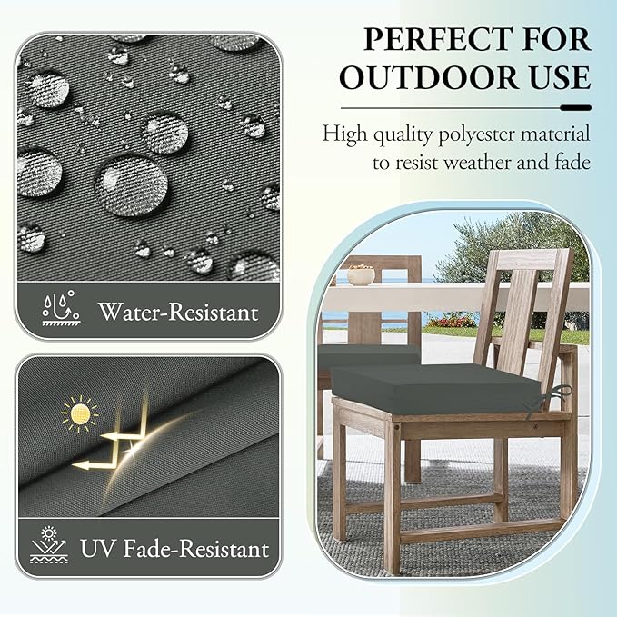 Wellsin Outdoor Chair Cushions for Patio Furniture - Outdoor Cushions for Chairs - Water Resistant Patio Chair Cushions Set of 4, 18.5"X16"X3", Charcoal Grey
