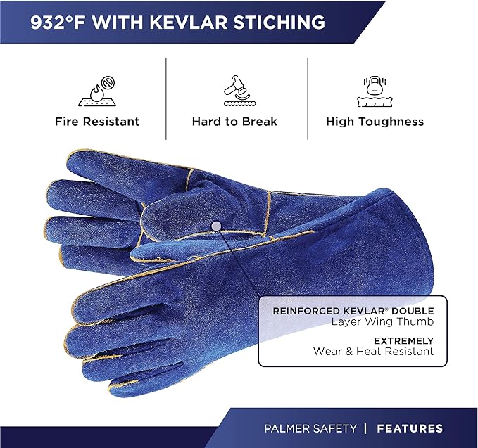 ATERET Welding Gloves 14 Inch Heat/Fire Resistant Leather Gloves for Mig, Tig, BBQ, Camping, Furnace, Pot, Fireplace