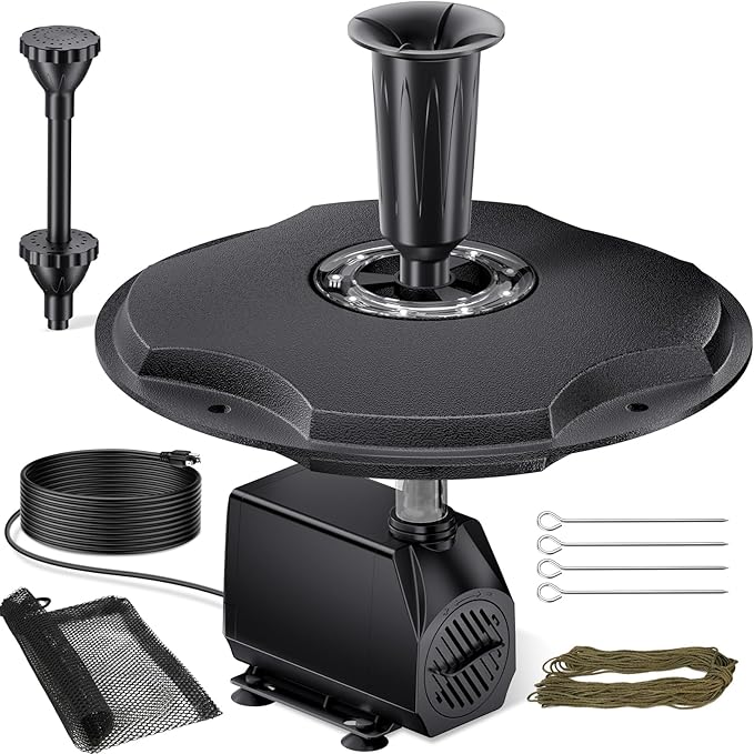 POPOSOAP Floating Pond Fountain with RGB LED Lights, 660GPH Pond Pump 30Ft Cable Length with 3 Modes Sprinkler & 65.6Ft Mooring Line, Floating Fountain for Outdoor Pond