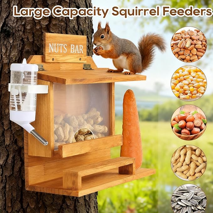 Nut Bar Squirrel Feeder, Squirrel Feeders for Outside, Squirrel Picnic Table Peanut Corn Cob Feeder, Wooden Squirrel Picnic Table Feeder for Corn Peanut, Chipmunk Feeder Box