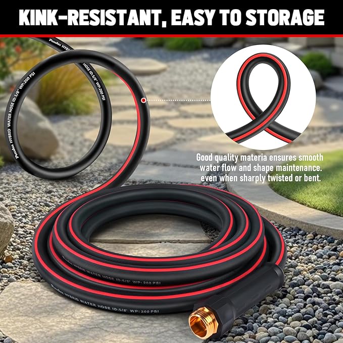 Garden Hose 100ft x 5/8", NON-EXPANDABLE Heavy Duty Premium Flexible Water Hose, No Kink, Leakproof, Lightweight Hybrid Hose with Male to Female Fittings for Household&Backyard