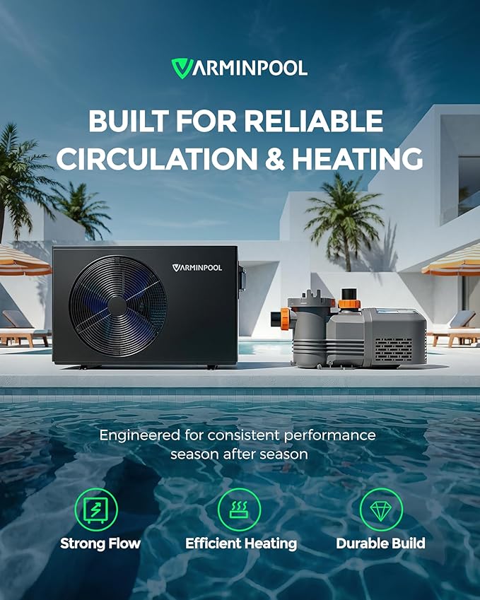 16000BTU Pool Heat Pump for Above Ground Pools, Electric Pool Heater for 5400 Gallons, WiFi Control, Energy-Saving Smart Inverter, Titanium Heat Exchanger, 110V