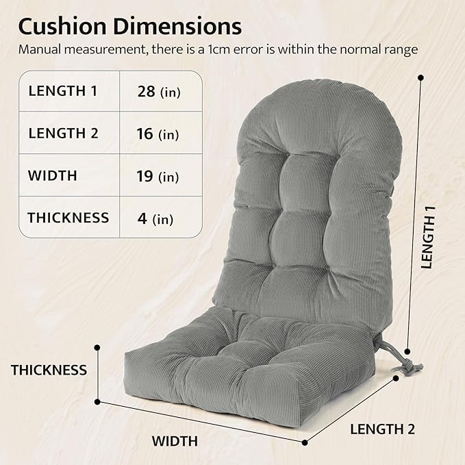 mudilun Adirondack Chair Cushions Non-Slip Indoor Rocking Chair Cushion with Straps Tufted Adirondack Chair Pads for Bedroom Living Room Porch Rocker
