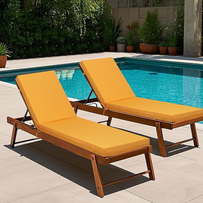 Only choice Outdoor Chaise Lounge Cushion Set of 2, 75" x 24" Lounge Chair Cushion Water-Resistant & Fade-Resistant for Lawn, Pool, Replacement Seat Cushion for Patio (Yellow)