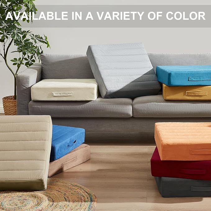 22 inches Floor Pillow for Adults - Large Meditation Cushion with Thick Foam & Soft Tufted Cover - Premium Outdoor Square Floor Cushion Seat - Yoga Pillows for Sitting On Floor - Light Gray