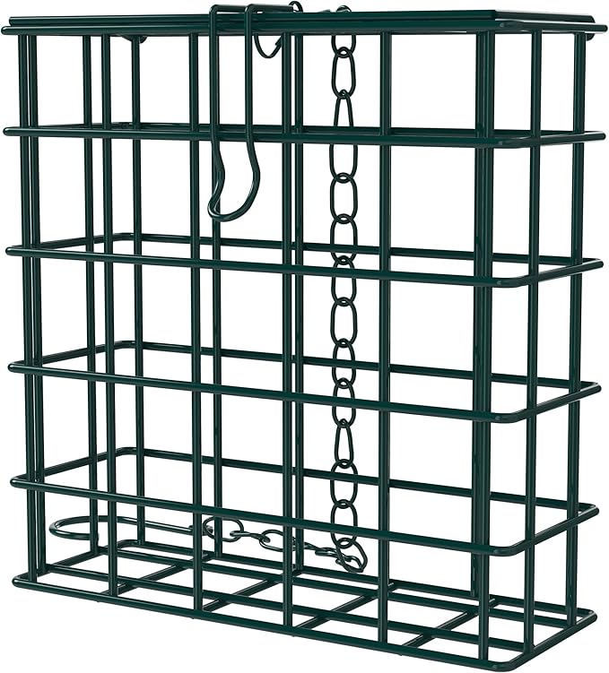 MEKKAPRO Suet Feeder for Outside Hanging with Metal Chain, Single Capacity Suet Holder, Bird Feed Recommended, Bird Feeder Ideal for Clinging Birds, Woodpeckers, Nuthatches (Single)