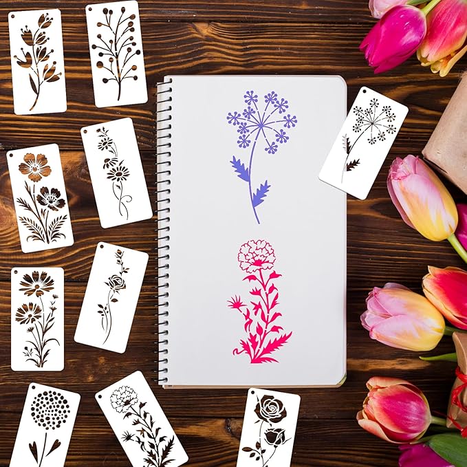 32 Pcs Wildflower Stencils for Painting on Wood, Reusable Flower Leaf Stencils Plastic DIY Craft Drawing Templates Set for Wall Paper Canvas Home Decor