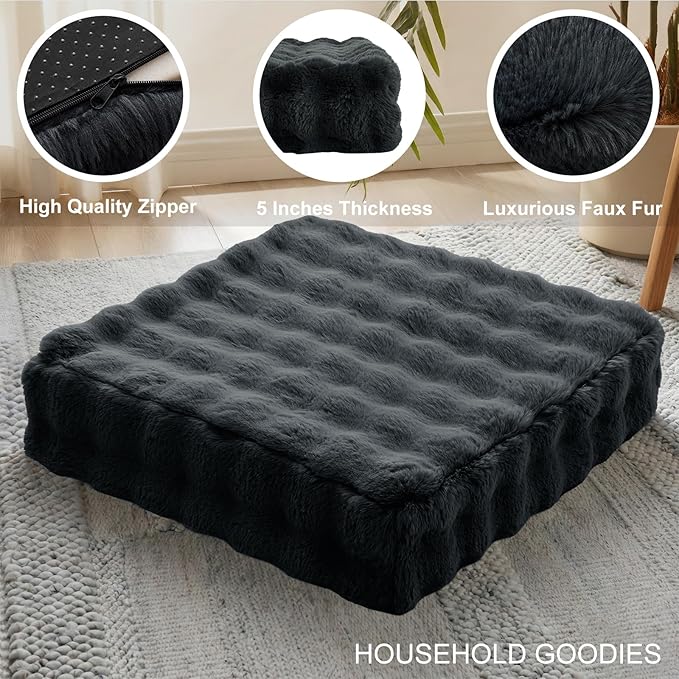 2 Pcs High Density Foam Floor Pillow - Upgraded Large Pillows Seating for Adults - Outdoor Floor Cushion with Soft Tufted Cover - Yoga Pillows for Sitting On Floor - 22 Inch Black