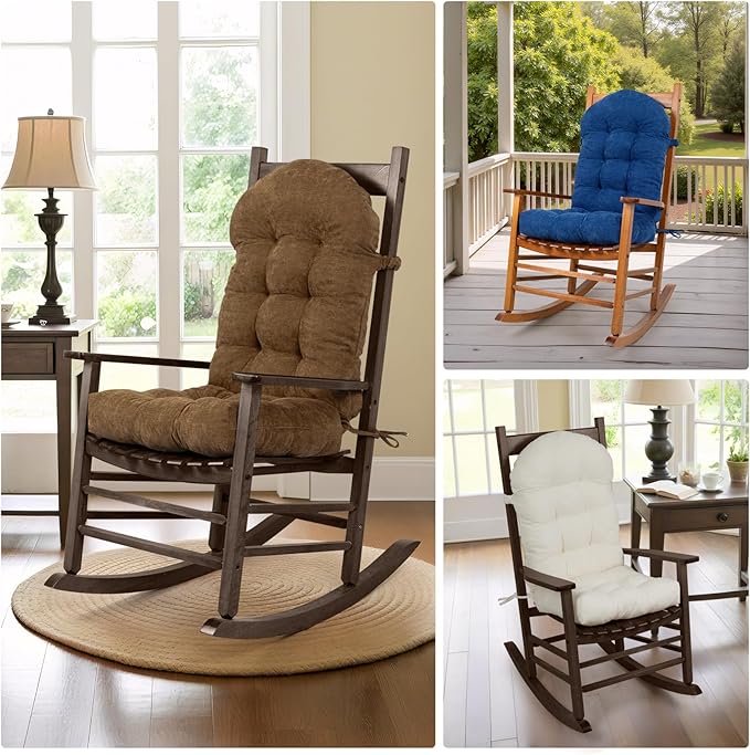 Rocking Chair Cushions Set - Non-Slip Adirondack Chair Cushions with Ties Indoor/Outdoor Rocking Chair Pad for Living Room, Bedroom, Balcony, Office