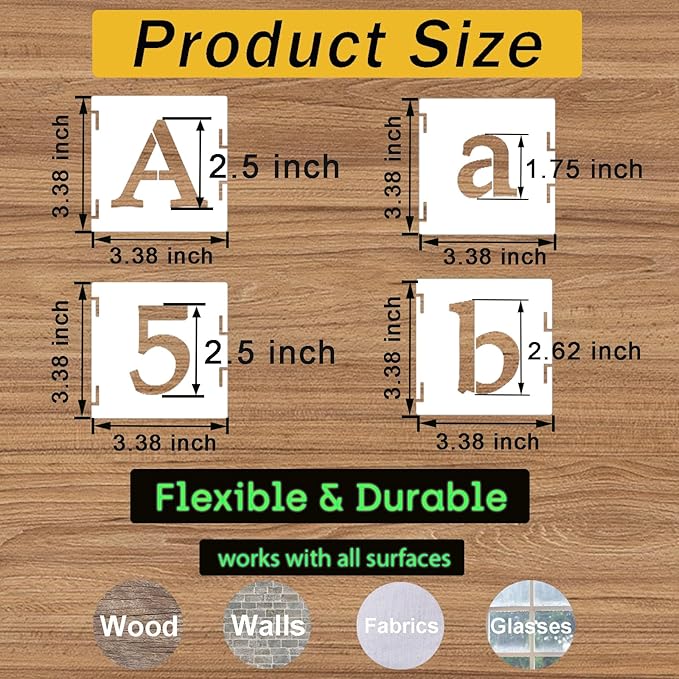 2.5 Inch Alphabet Letter Stencils, 65 Pcs Reusable Plastic Letter Number Symbol Interlocking Drawing Template Kit for Painting on Wood, Wall, Fabric, Rock, Signage, Door Porch