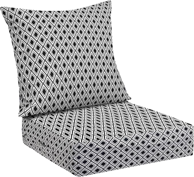 Outdoor Cushions for Patio Furniture,Outdoor Seat Cushion Set 24 x 24 x 4 Inch,Waterproof & Fade Resistant Outdoor Chair Cushions,Deep Patio Chair Cushion with Removable Cover,Black Geometry
