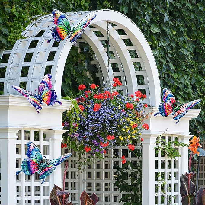 SUNREEK 4Pcs Metal Butterfly Wall Decor, 9 Inches Butterfly Outdoor Wall Art for Fence Garden Yard Room Patio Balcony