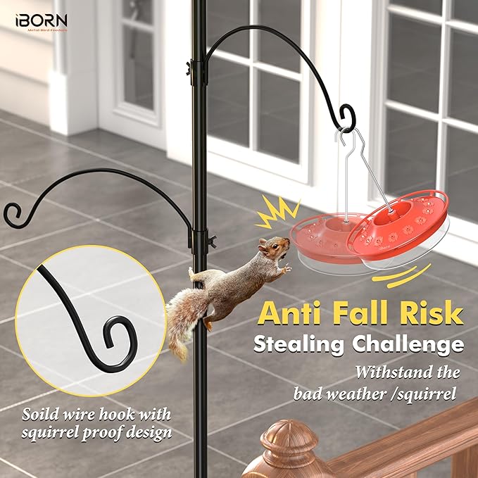 iBorn Bird Feeder Hook for Deck Railing Outside Hanging for Hummingbird Feeders Deck Hanger,3 Hooks 360 Degree Swivel,Attracting Birds Shepard Hook for Bird Feeders (Feeders are Not Included)