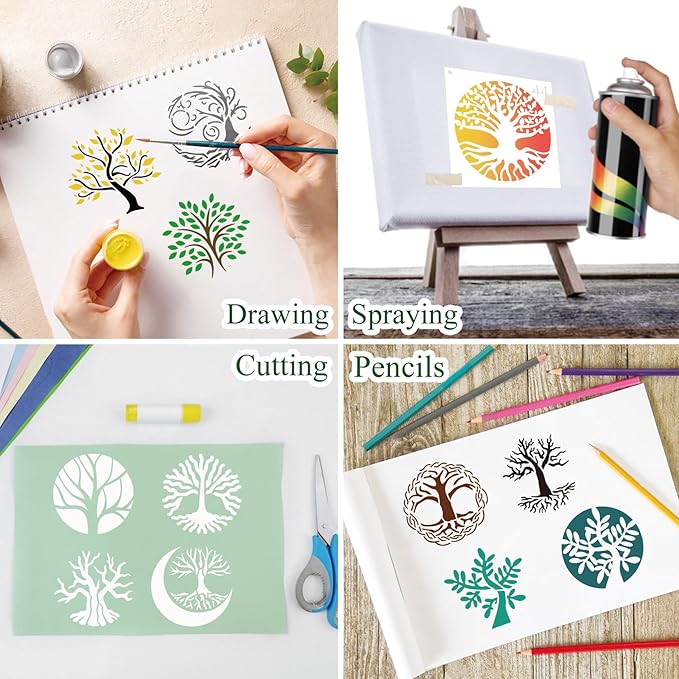 Small Stencils for Painting on Wood Burning Reusable, 3 Inch Reusable Stencil for Craft Ornament Paint Template Stencils for Wall Card Rock Wood Signs Coasters Canvas Home Decor(Tree)