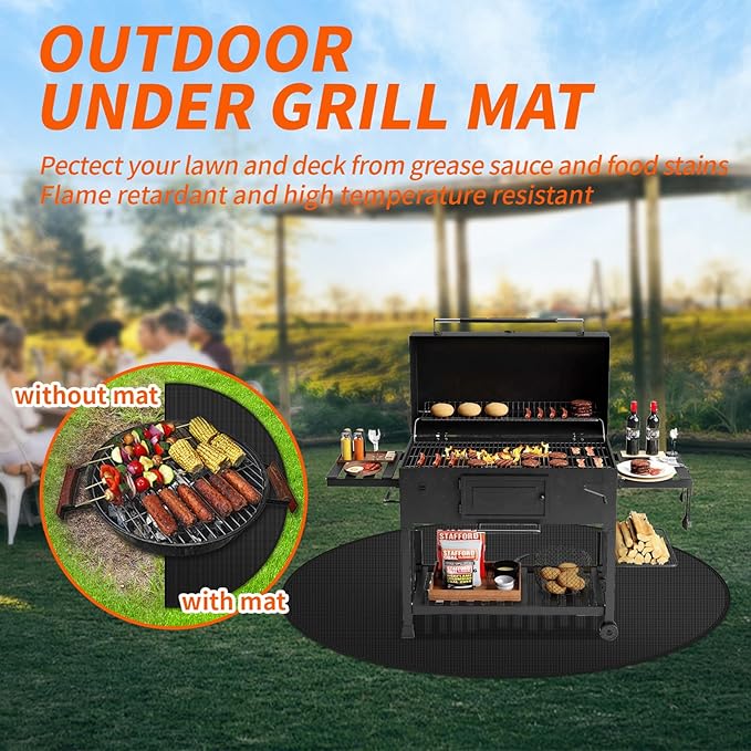 48" Round Fire Pit Mat for Solo Stove Bonfire – Heavy-Duty Fireproof Fiberglass, Double-Sided 1050°F Heat/Spark Shield – Reusable, Oil-Proof & Easy Clean for Lawn/Patio/Camping