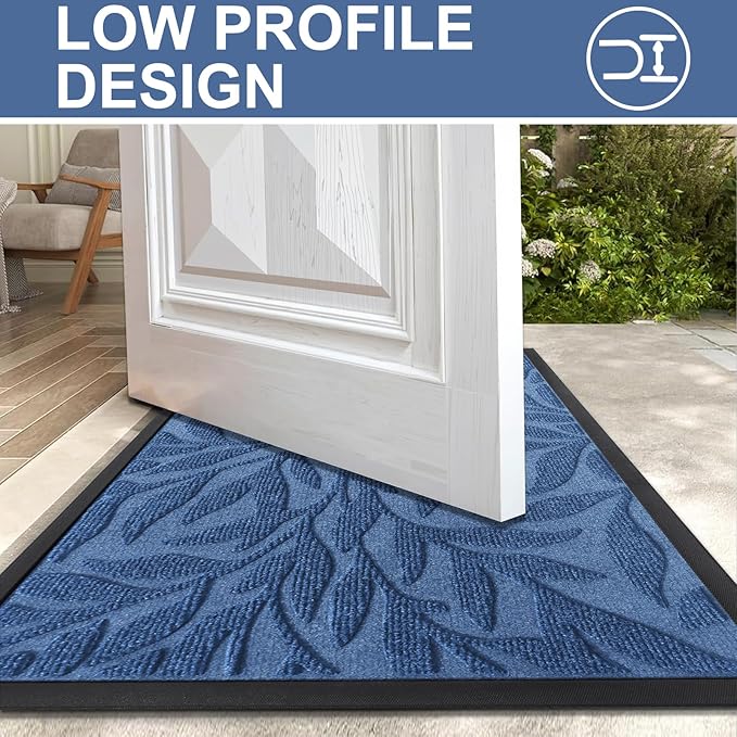Smiry Front Door Mat Indoor Outdoor Entrance, Heavy Duty Natural Rubber, Trap Dirt and Moisture, Non-Slip Doormats, Low Profile, Easy Clean Patio Porch Entryway Mat, 29.5x17, Blue