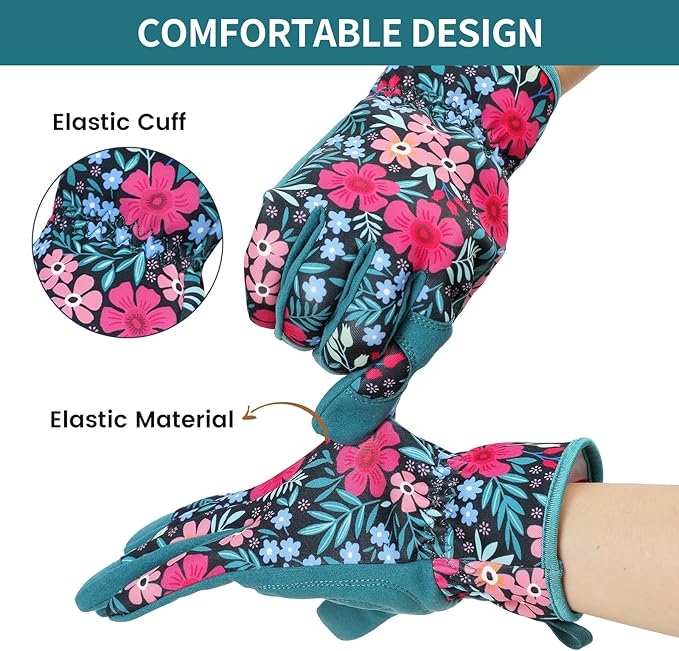 Pleneal Gardening Gloves for Women - Leather Garden Gloves Thorn Proof, Outdoor Protective Working Gloves