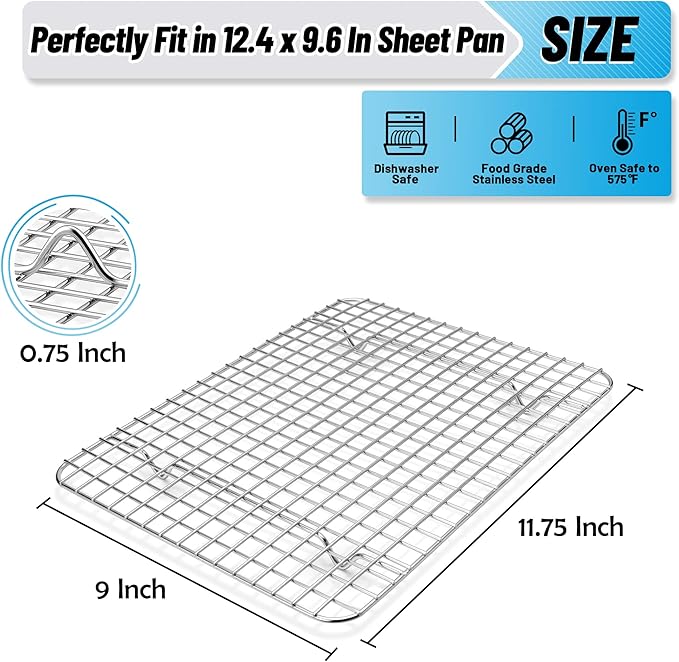TeamFar Cooling Rack, 2 Pack Stainless Steel Grid Baking Rack for Cooking Roasting Grilling Drying, 11.75’’x 9’’ Small Metal Toaster Oven Rack for Cookies Meat, Non-Toxic & Heavy Duty, Dishwasher Safe