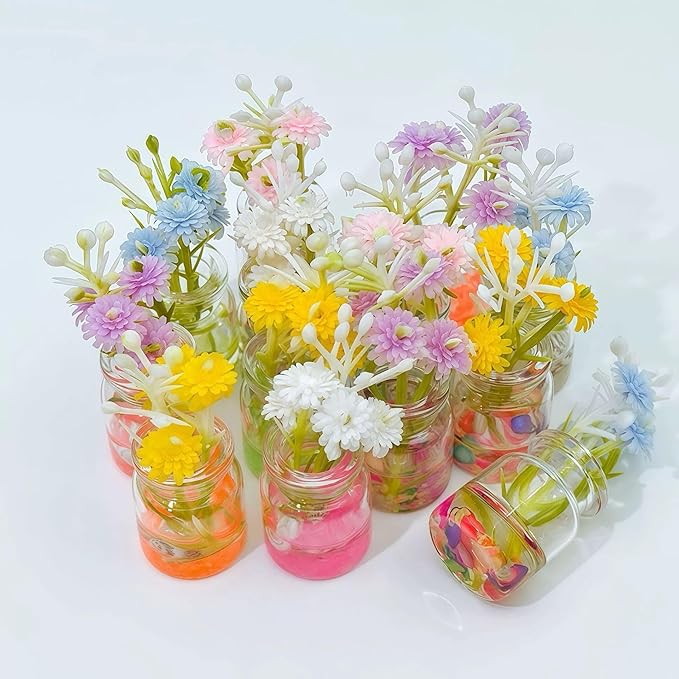 3 Pcs Random Daisy Miniature Glass Flower Vases – Handmade Transparent Luminous 3D Shell Bottle Ornaments for 1:6/1:8 Scale Dollhouse, Fairy Garden, DIY Crafts,Car & Tabletop Decorations (2.3x0.8in)