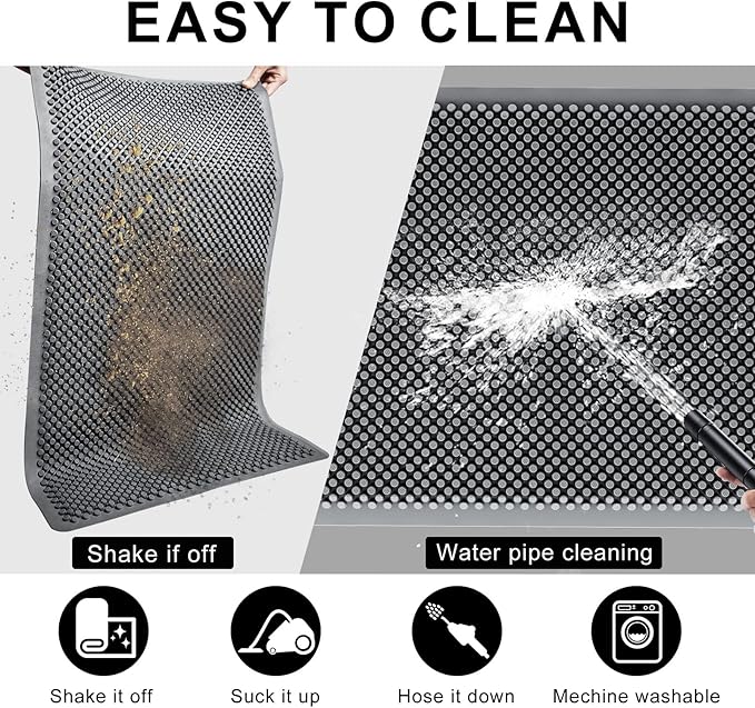 Fowooyeen Outdoor Door Mat, 30'' x 17'' Silicone Scraper, Non-Slip Washable Weatherproof Entrance Mat, Low-Profile Shoe Cleaner for Indoor or Outdoor Use, Gray