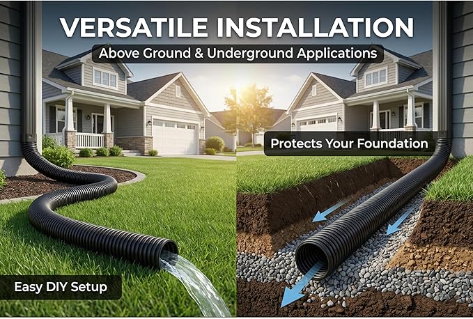 Corrugated Pond Tubing - Flexible, Kinkproof, Reinforced PVC Hose for Water Gardens, Pumps, Waterfalls & Aquaculture (10 Feet Black, 1.0 Inch)