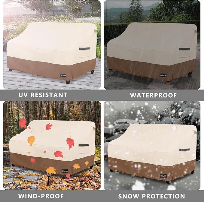 3-Seater Patio Sofa Cover,76W x 32.5D x 33H Inches Outdoor Couch Cover,100% Waterproof Heavy Duty Patio Sofa Covers,Patio Furniture Covers,Beige&Brown