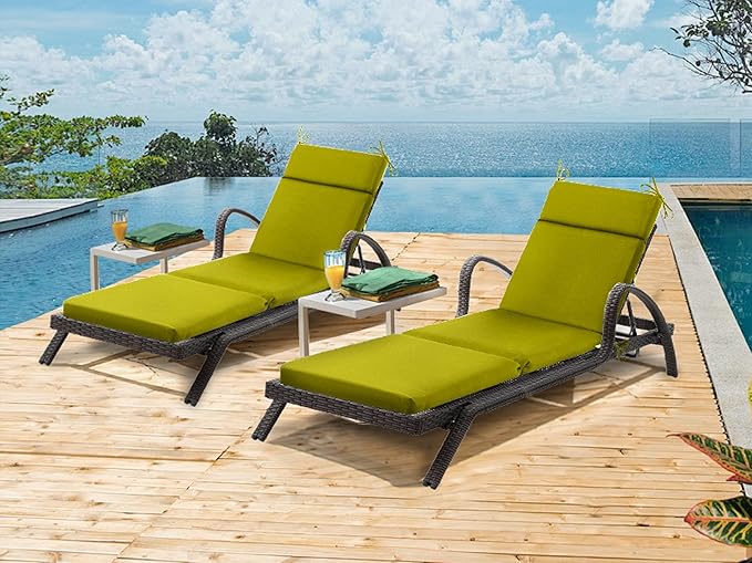 Outdoor Chasie Lounge Tufted Thick Cushion with Ties,Replacement Wicker Chair Cushion for Paito Fruniture,72x21x3inches,All Weather,Grass Green