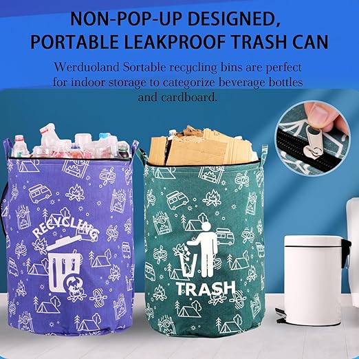 1 Pcs 30 Gallon Collapsible Trash Can Portable Waterproof Reusable with Zippered Lid for RV's, Camping, Recycling, Yard Waste, Leaf Bag, Children Toy Bin, Hiking, Travel，Weeds Basket