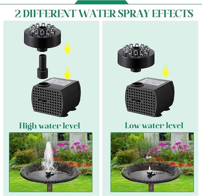 Bird Bath Fountains with 12 LED Lights, 24 Hour Working Fountain Pump with Light, Adjustable Watering Submersible Pump for Outdoor Water Garden, Pond(Cool White)